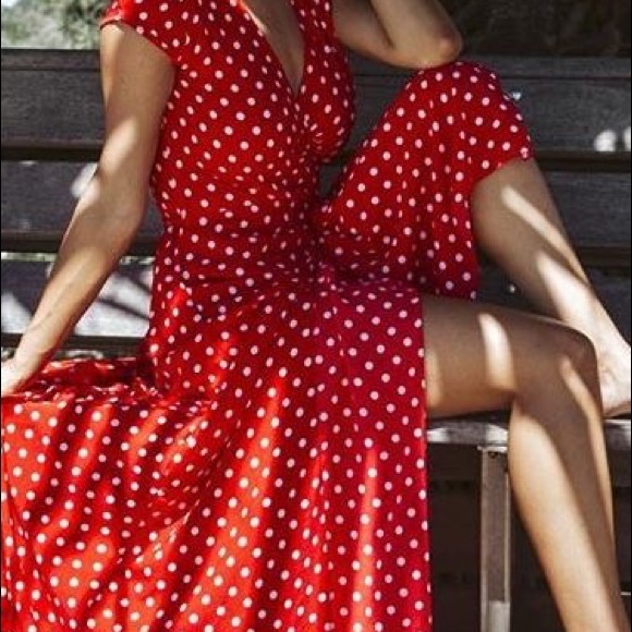 MAXI POLKA DOTTED RED DRESS - Picture 8 of 8